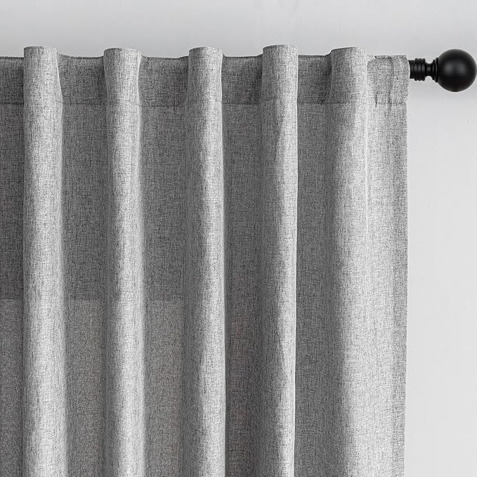 MYSKY HOME Living Room Curtains 84 Inches Long Semi Sheer Light Filtering Privacy Drapes for Bedroom Linen Look Textured Boho Home Decor, Backdrop Curtain for Parties, 50" x 84", Dove Grey, 2 Panels