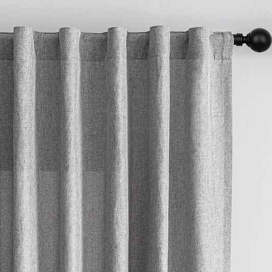 MYSKY HOME 90 Inches Long Living Room Curtains 2 Panels Boho Semi Sheers Light Filtering for Bedroom Windows, Linen Look Texture Soft Touch Country Back Tab, 50" Wide x 90" Long, Dove Grey, 2 Panels