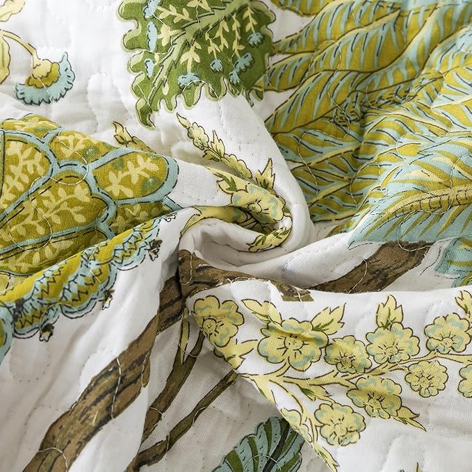 NEWLAKE Cotton Bedspread Quilt Sets - Reversible Patchwork Coverlet Set, Floral Vine Pattern, King Size