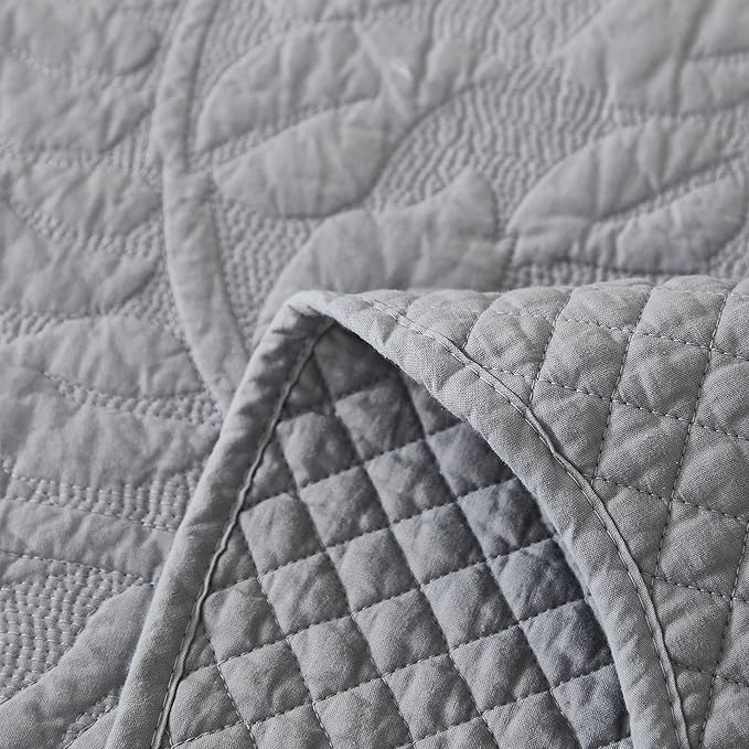 MarCielo 3-Piece 100% Cotton Oversized Bedspread Lightweight Quilt Coverlet Embroidery Farmhouse Bedding Set T0 (Light Grey, Oversized King (118"x106"))