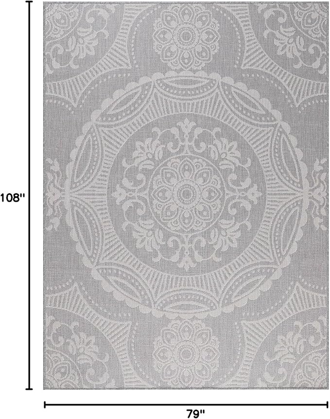 Medallion Outdoor Rug 6x9 Washable Outside Carpet for Indoor Patio Porch Waterproof Easy Cleaning Non Shedding Area Rugs Gray 6 x 9