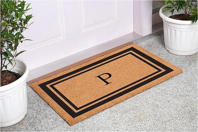Calloway Mills 152961830P Black Border 18" x 30" Monogram Doormat, (Letter P)