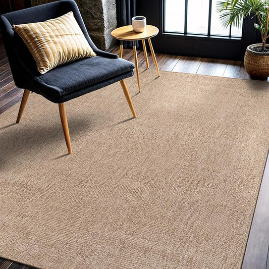 CAMILSON Easy Jute Rug 4x6, Indoor Outdoor Natural Color Fiber Area Rugs for Living Room Patio and Kitchen Rug, Solid Boho Woven Design, Easy-Cleaning, Washable Outside Carpet Alfombras (4 x 6)