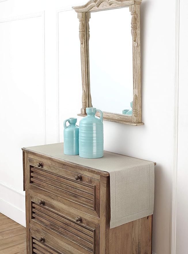 Solino Home Linen Natural Table Runner 60 Inches - Classic Hemstitch, 100% Pure Linen Coffee Table Runner 14 x 60 Inch Ideal for Dresser Tables - Fall, Autumn, Halloween, Thanksgiving