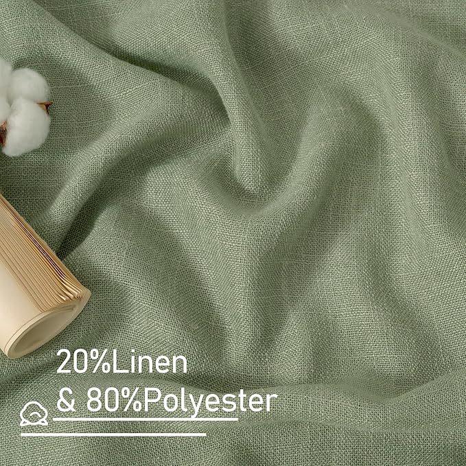 LAMIT Linen Curtains 102 Inches Long for Living Room, Bronze Grommet Linen Textured Sheer Curtains Light Filtering Drapes for Boho Farmhouse, 2 Panels, 52 x 102 Inch, Sage Green