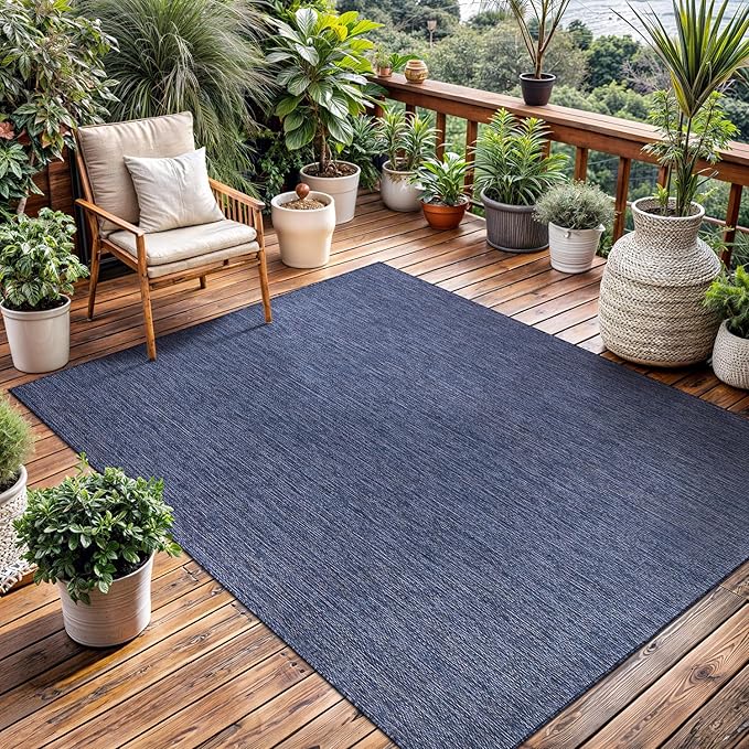 Washable Indoor Outdoor Rug 5x7 Weather Resistant Area Rugs Modern Solid for Porch Deck Balcony Backyard Patio Outside Carpet (5 X 7 Azure Blue)