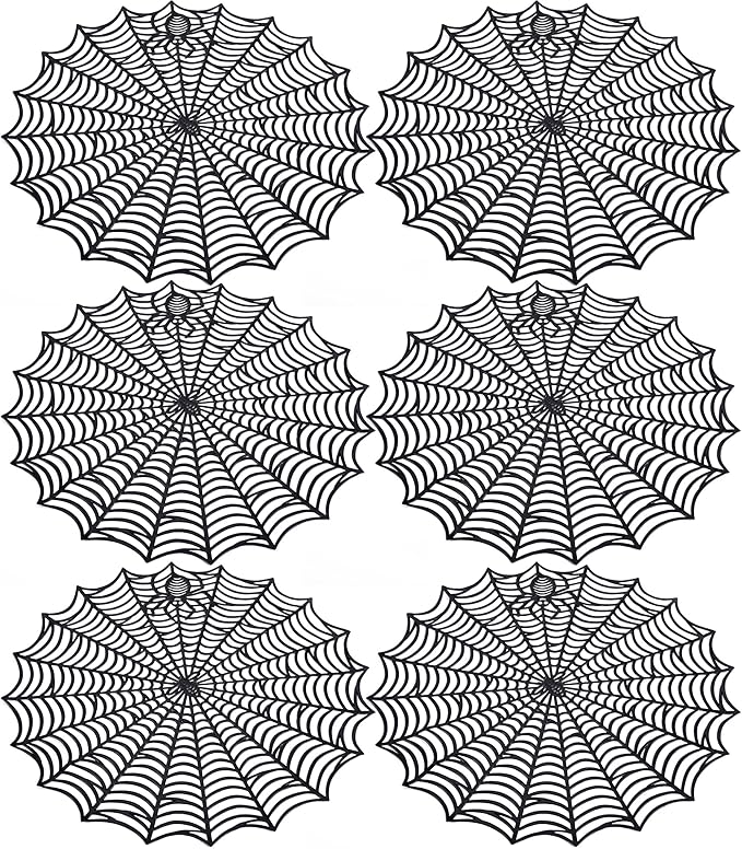 Sfcddtlg 6 Pcs Halloween Spider Web Placemats, 15" Heat Insulation Halloween Placemats Spider Web Table Mats, Hollow Out Spiderweb Coasters Placemat for Dining Table Party Decoration