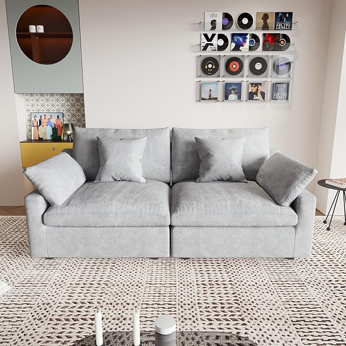 JACH Cloud Sectional Couches for Living Room, Modern Convertible Modular Couch, Love Seat Sofas, Sofa Covers Removable, Comfy Sectional Couch for Living Room, Apartment (Light Grey)