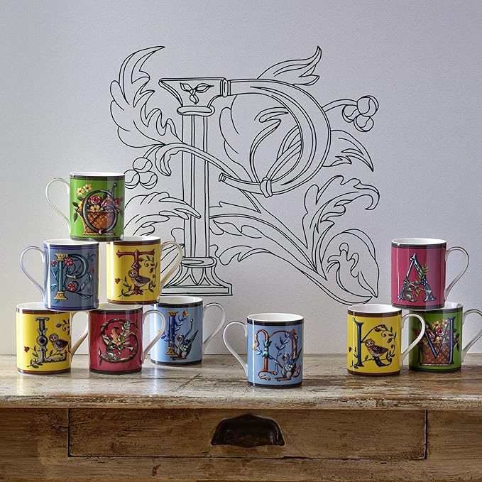 Spode Kit Kemp 12oz Mug, I Initial - Fine China Coffee Cup with Floral Alphabet Design, Custom Letter Mug for Unique Gift Giving - Personalized Kitchen Drinkware, Dishwasher Safe & Stylish