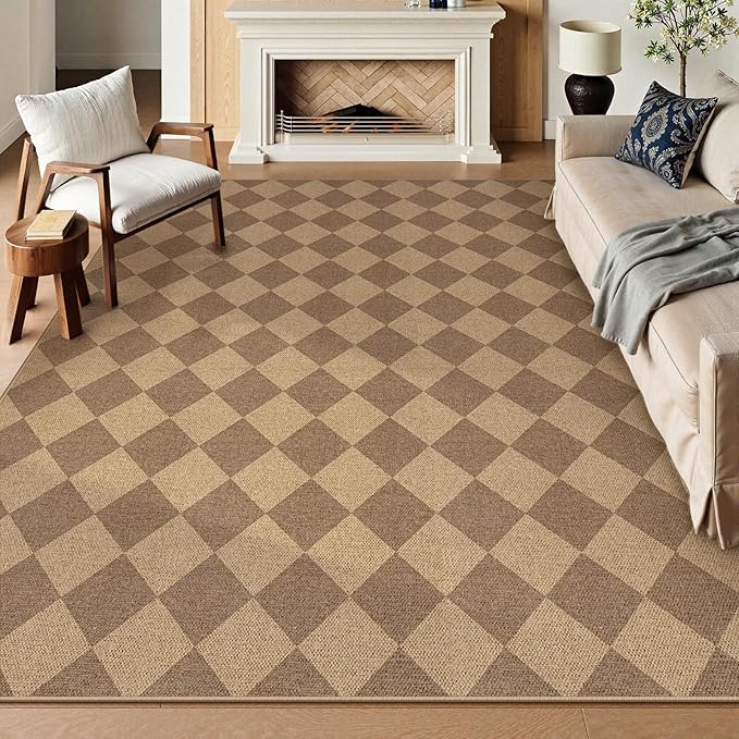Lahome Checkered Easy Jute Rug, 9x12 Washable Dining Room Rug Indoor Outdoor Carpet, Farmhouse Neutral Non Slip Non Shedding Stain Resistance Floor Carpet for Patio Living Room Office