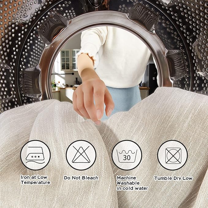 MYSKY HOME Living Room Curtains for Windows, Linen Look Texture Semi Sheers Boho Drapes Extra Long Floor Length Curtain Panels Soft Cotton Fabric, 50 x 108 Inch, Light Oatmeal, 2 PCs