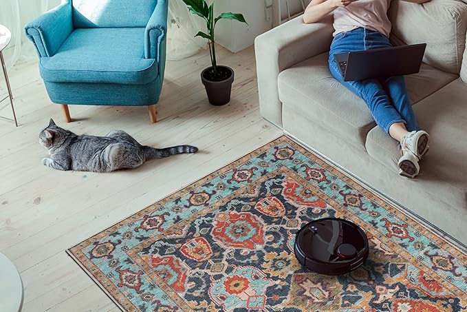 Keen Home Design 6x9 Rug - Machine Washable Area Rug with Non-Slip Backing, Ideal for Living Room, Dining Room, Bedroom - Vintage, Easy Clean, Durable, Low Pile Rug - (6' x 9')