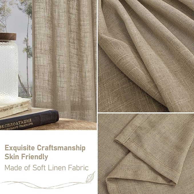 LAMIT Taupe Linen Curtains 90 Inch Length for Living Room, Soft Thick Linen Textured Window Panels Semi Sheer Light Filtering Bronze Grommet Farmhouse Country Decor Drapes, 2 Panels, 52 x 90 Inch