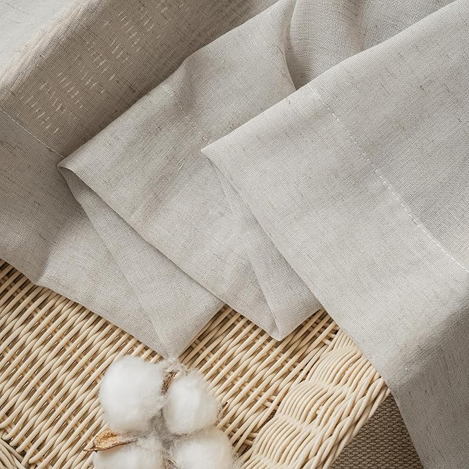 FMFUNCTEX Linen Sheer Curtains for Bedroom, Grey Curtains 96 inches Long for Living Room, Gray Farmhouse French Flax Blend Window Draperies, Rod Pocket 2 Panels Set