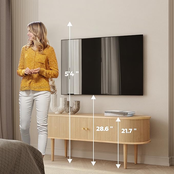 WERMO 55'' TV Stand with Storage and Shelves for 32-60 inch TV. Wood Entertainment Center with Doors for Living Room and Bedroom, Mid Century Modern Console Table, Television Stand (Oak)