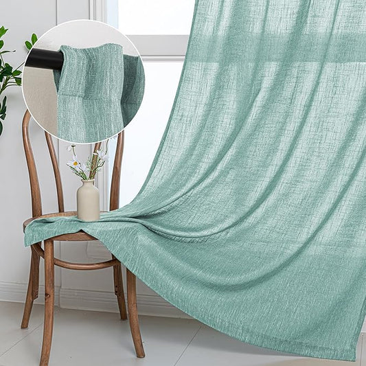 MYSKY HOME Sheer Curtains 63 Inch Length for Bedroom, Window Curtain Panels Light Filtering Privacy Protect Drapes Set, Boho Farmhouse Style Texture Soft Touch, 50" x 63", Turquoise, 2 Panels