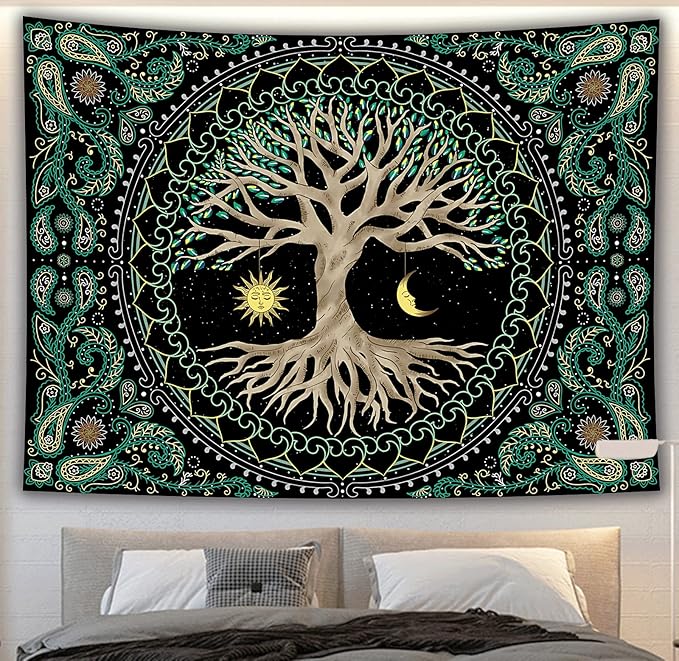 FORATER Tree of Life Tapestry Wall Hanging Aesthetic Sun and Moon Tapestry with Vintage Paisley Flowers Colorful Tree Wall Tapestries for Bedroom, Living Room, Dorm(61 x 82 inches, Multicolor)