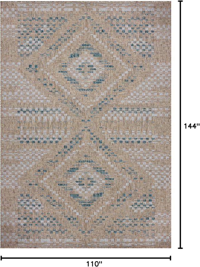 Loloi Amber Lewis Topanga Collection TOP-04 Natural/Aqua 9'-2" x 12'-0" Indoor/Outdoor Area Rug
