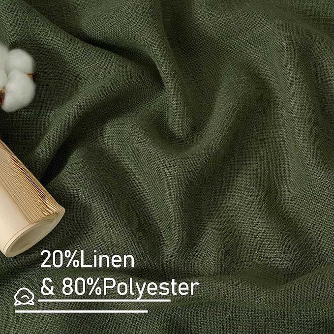 LAMIT Olive Green Sheer Linen Curtains 63 inch Length for Bedroom, Semi Sheer Light Filtering Window Treatments Neutral Bronze Grommet Christmas Drapes for Living Room, 2 Panels Set, 52 x 63 Inch