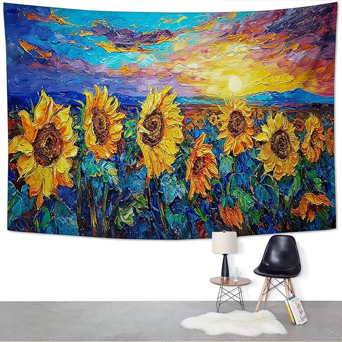 yowecso Sunflower Tapestry Sunset Flower Field Tapestry Wall Hanging for Bedroom Sunflower Tapestries Aesthetic Wall Decor for Home Dorm Living Room 40"x60"