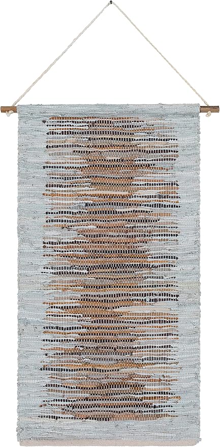 Mark&Day Wall Art, Stanzach Hide Leather and Fur Farmhouse Charcoal Macrame Tapestry Wall Hanging for Living Room, Bedroom, Office or Kitchen (44"H x 22"W)