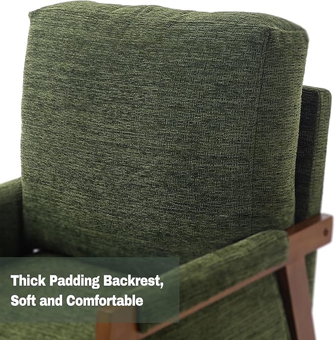 Modern Accent Chairs Set of 2 for Living Room Mid Century Arm Chairs Upholstered Bedroom Chairs Comfy Lounge Chairs with Solid Wood Frame, Green