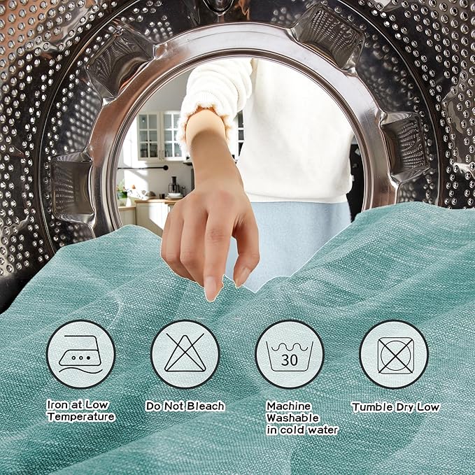 MYSKY HOME Semi Sheer Curtains for Sliding Door 95 Inches Long 2 Panels, Farmhouse Ceiling Curtains Living Room Light Filtering Back Tab Elegant Style Soft Fabric, 50" x 95", Turquoise, 2 Piece