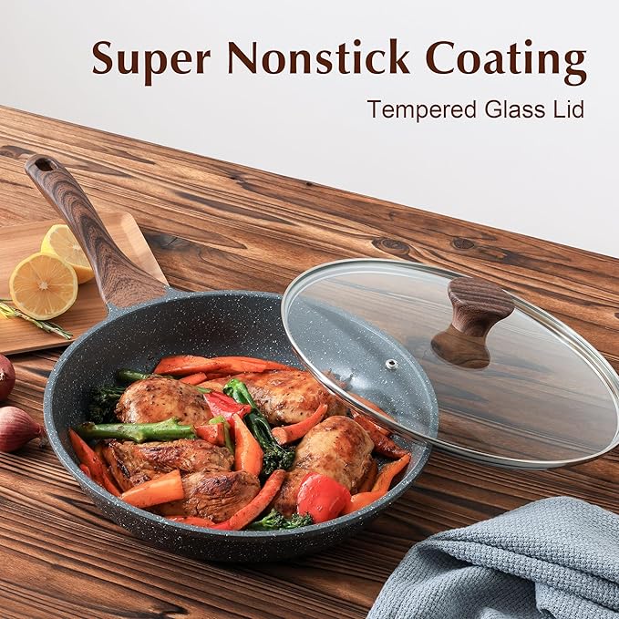 SENSARTE Nonstick Frying Pan Skillet with Lid, Omelet Pan with Cover, Healthy Egg Pan Chef's Pan, Kitchen Cooking Pan, Free of Intentionally Added PFOA (9.5inch + Glass Lid)