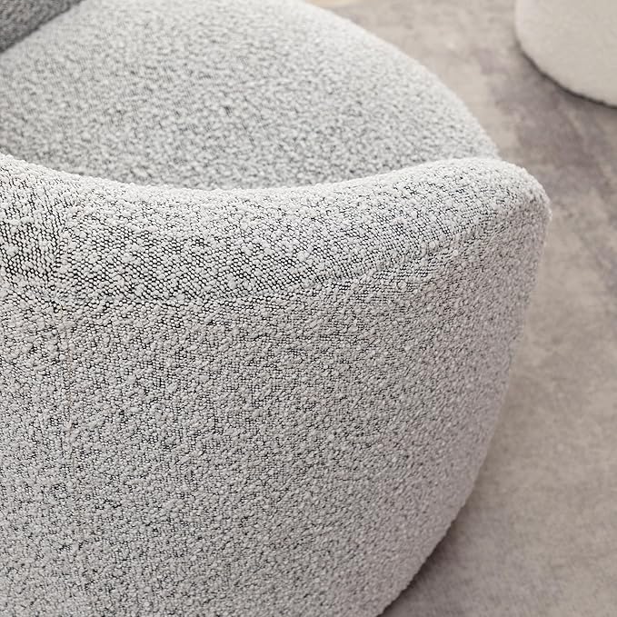 KINWELL 34" W Swivel Barrel Chair Set of 2, Mid Century Modern Round Upholstered Boucle Swivel Accent Chairs, No Assembly Sofa Chair for Living Room Bedroom Reading, Black White