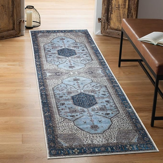 Keen Home Design 2x7 Rug - Machine Washable Runner Rug with Non-Slip Backing, Ideal for Hallway, Entryway, Kitchen, Laundry Room - Vintage, Easy Clean, Durable, Low Pile Rug - (2'6" x 7')