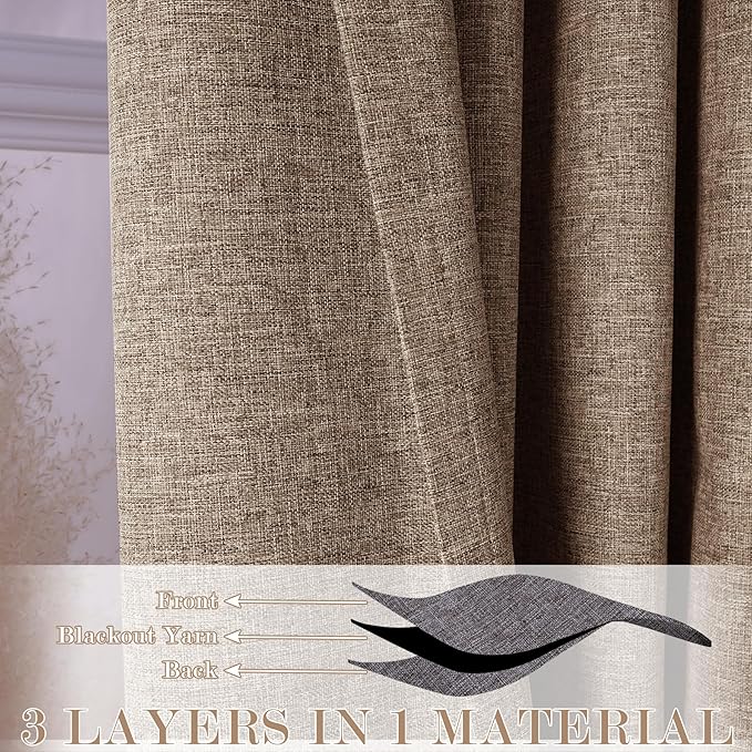 Full Blackout Privacy Curtains, 240 Inch Extra Wide Linen Blend Drapes, Pinch Pleat Window Drapery for Room Divider Storage/Space Room Separation, 1 Panel, W 240" x L 96", Taupe