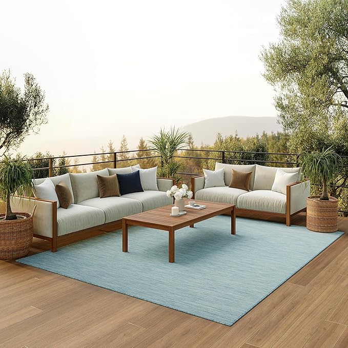 Nourison Positano Indoor/Outdoor Aqua 10' x 14' Area Rug, Easy Cleaning, Non Shedding, Bed Room, Living Room, Dining Room, Backyard, Deck, Patio (10x14)