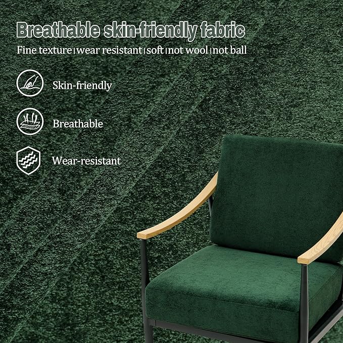 Modern Accent Chairs Set of 2 for Living Room Bedroom Mid Century Arm Chairs Upholstered Office Accent Chairs Comfy Waiting Room Chairs with Metal Frame, Green