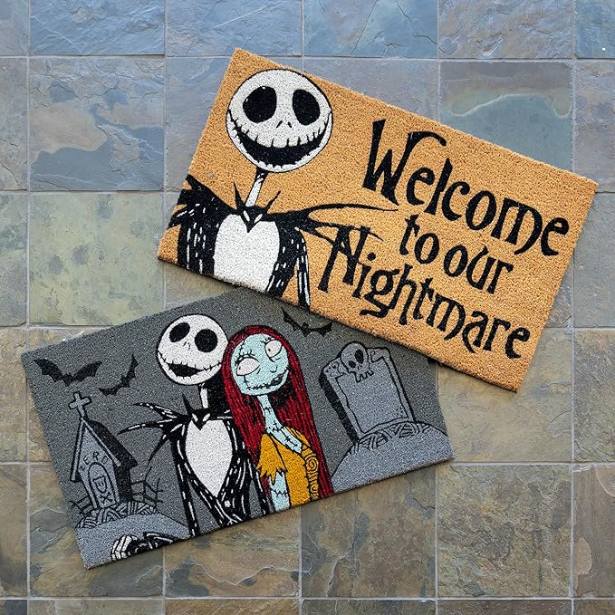 Gertmenian Nightmare Before Christmas Coir Doormat - 2x3 Welcome Mat (2-Pack), Ideal for High Traffic Areas in Front Door, Garage, Entryway - Welcome Nightmare/Jack & Sally, 80005