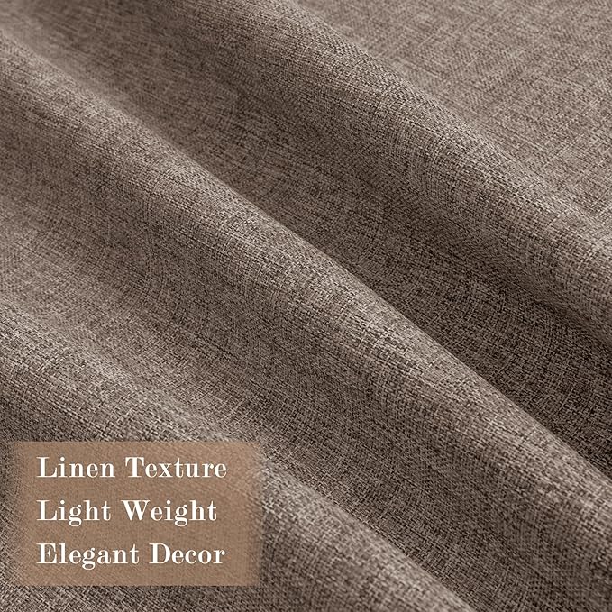 70" W x 108" L Faux Linen Room Divider Curtains, Full Blackout Pinch Pleated Drapes for Traverse Rod, Bedroom Divider Privacy Drapery with Hooks for Ceiling Track, 1 Panel, Light Brown