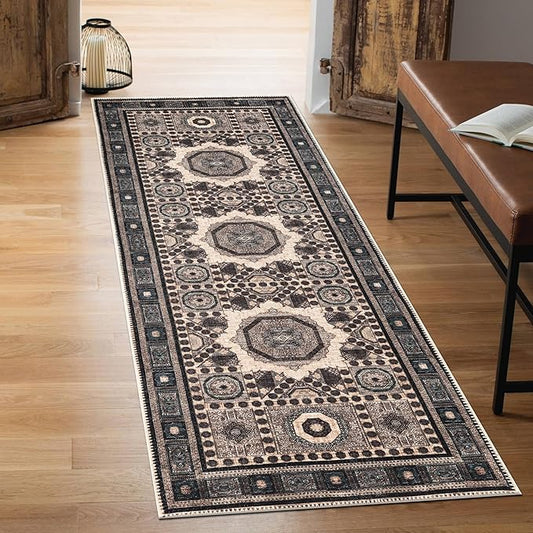Keen Home Design 2x7 Rug - Machine Washable Runner Rug with Non-Slip Backing, Ideal for Hallway, Entryway, Kitchen, Laundry Room - Vintage, Easy Clean, Durable, Low Pile Rug - (2'6" x 7')
