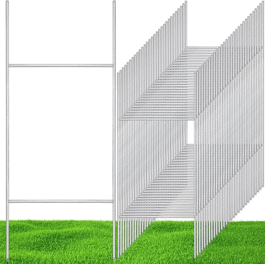 100 Pcs H Stakes for Yard Signs 30'' x 10'' Metal Heavy Duty H Frame Wire Stakes Weatherproof Metal Holder for 4mm 5mm Corrugated Signs Advertising Board Guidepost Yard Halloween Decor