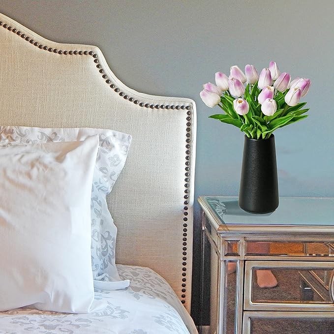 Mandy's Artificial Tulips 20 Stems Light Purple PU Faux Flowers for Wedding Home Decor 13.5 Inch