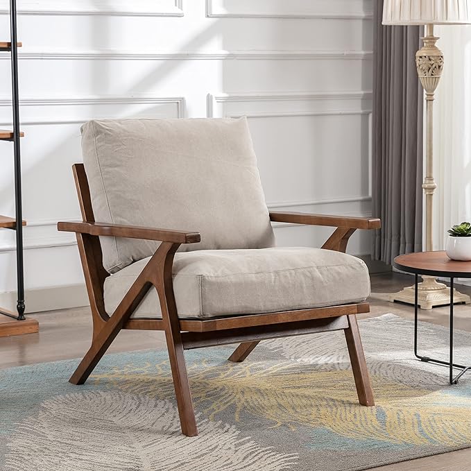 chairus Mid Century Accent Armchairs Modern Upholstered Lounge Chair Compfy Leisure Arm Chair for Living Room Fireplace/Bedroom/Reception/Dorms, Set of 2, Denim Fabric Beige