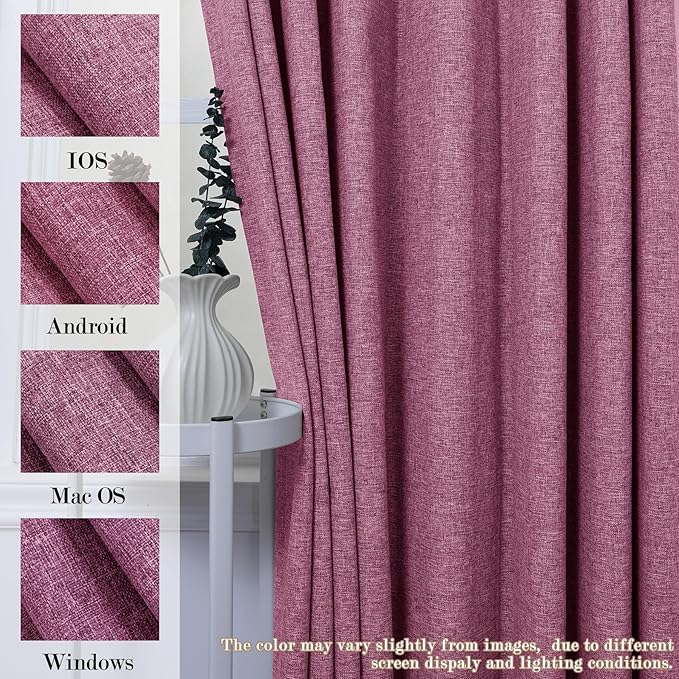 Lilac Pinch Pleat 100% Blackout Drapes Linen Blend, Room Divider, Room Darkening, Energy Saving, Furniture Protecting, Light Blocking Extra Wide Privacy Curtains, 200Wx102L, 1 PC