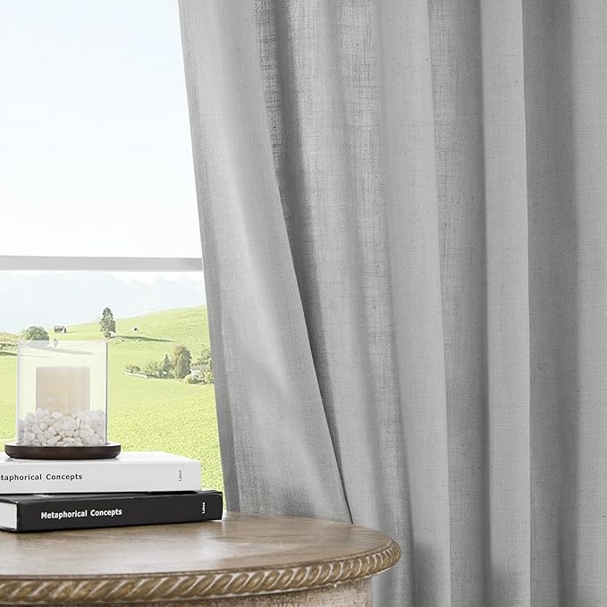 Joydeco Linen Curtains 90 Inch Length, Light Filtering Curtains for Bedroom Living Room, 52 Inches Wide Faux Linen Drapes with Back Tab & Rod Pockets (52x90 inch, Ebony Grey)