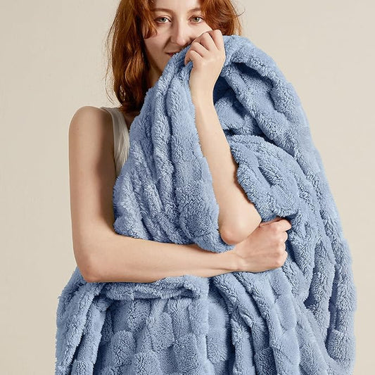 Bedsure GentleSoft Ashley Blue Throw Blanket for Couch - Checkered Fleece Blankets Gifts for Women Men Girls, Cute Soft Cozy Throw for Bedroom Home Decor Gifts, 50x60 Inches