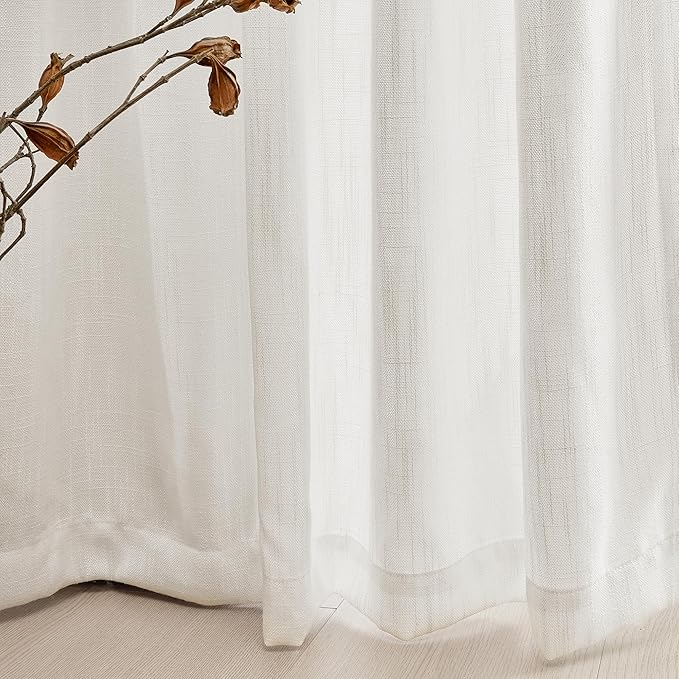 MYSKY HOME French Door Curtains for Closet Doorways, Window White Cotton Sheer Drapes Light Filtering Cute Curtain Panels Elegant Look for Classroom/Guestroom, 50" x 72", Natural, 2 PCs