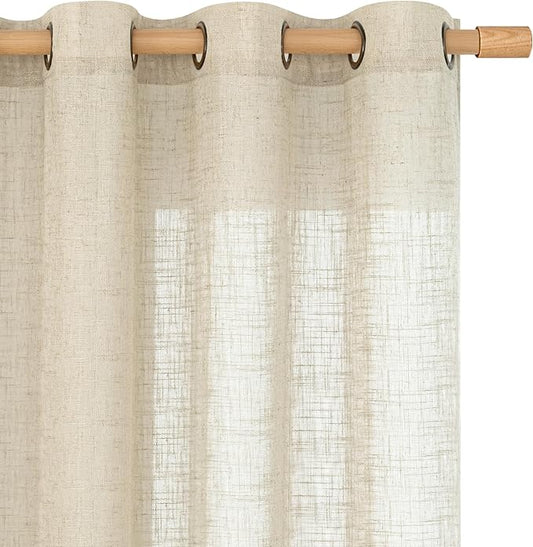 LAMIT Linen Sheer Curtains 95 inch for Living Room, Soft Thick Light Filtering Boho Window Textured Neutral Drapes with Bronze Grommet for Bedroom Farmhouse, 2 Panels, 52 x 95 Inch, Linen