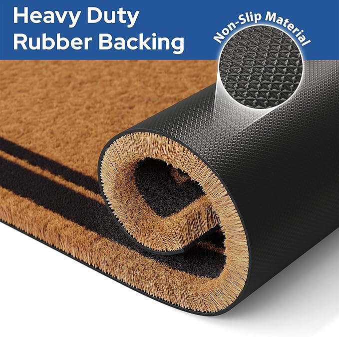 Barnyard Designs Natural Coco Coir Heavy Duty Backing Doormat - Large Cute Non-Slip Front Door Welcome Mat for Outside Entrance or Porch Entry, Brown (24x36, Border)