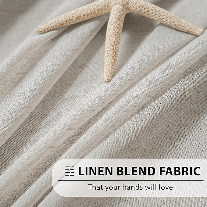 FMFUNCTEX Linen Sheer Curtains for Bedroom, Grey Curtains 84 inches Long for Living Room, Gray Farmhouse French Flax Blend Window Draperies, Rod Pocket 2 Panels Set