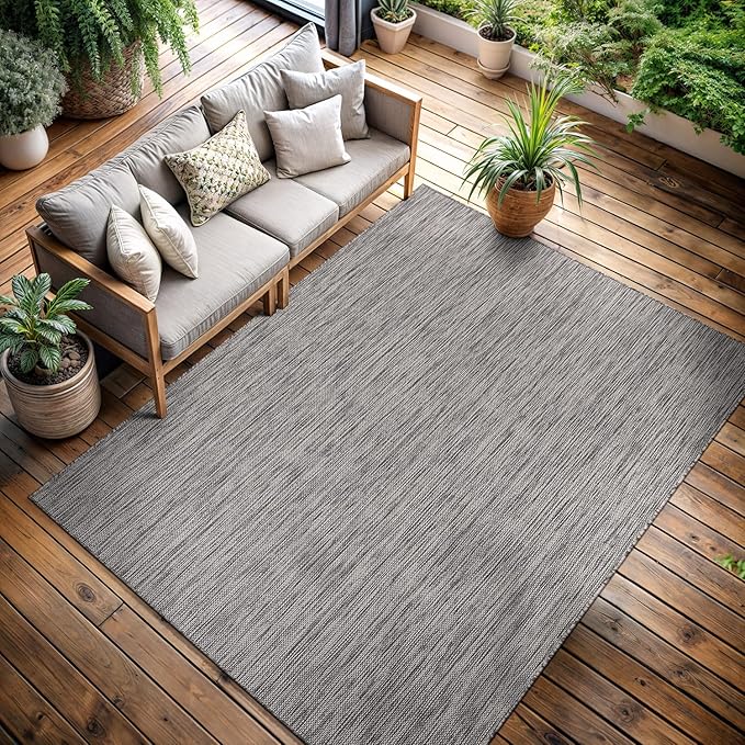 CAMILSON Outdoor Rug 5x7 Modern Area Rugs for Indoor and Outdoor Patios and Porches - Waterproof, Washable, Non-Shedding, Easy-to-Clean Outside Carpet (5 x 7, Solid - Silver Gray)