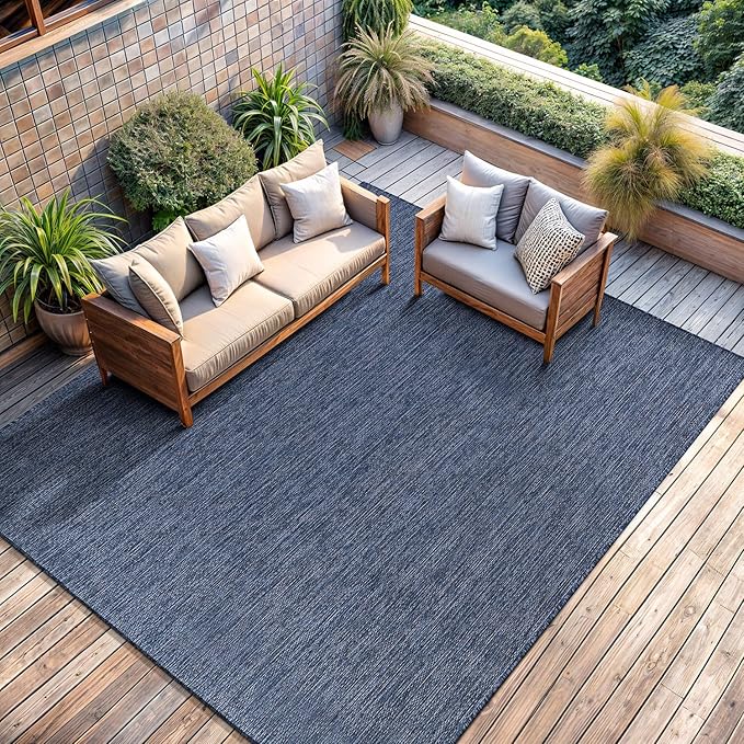 CAMILSON Outdoor Rug 8x10 Modern Area Rugs for Indoor and Outdoor Patios and Porches - Waterproof, Washable, Non-Shedding, Easy-to-Clean Outside Carpet (8 x 10, Solid - Navy Blue)
