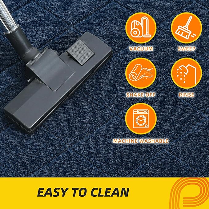 JSEI Dirt Trapper Door Mat 32"x48", Non-Slip Washable Entryway Mats, Dog Door Mat, Stain Resistant and Absorbent Floor Mats, Low Profile Welcome Mat for Front Back Door, Navy Blue