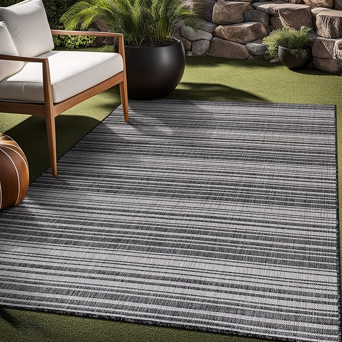 Stripe Outdoor Rug 5x7 Washable Outside Carpet for Indoor Patio Porch Waterproof Easy Cleaning Non Shedding Area Rugs Dark Gray 5 x 7